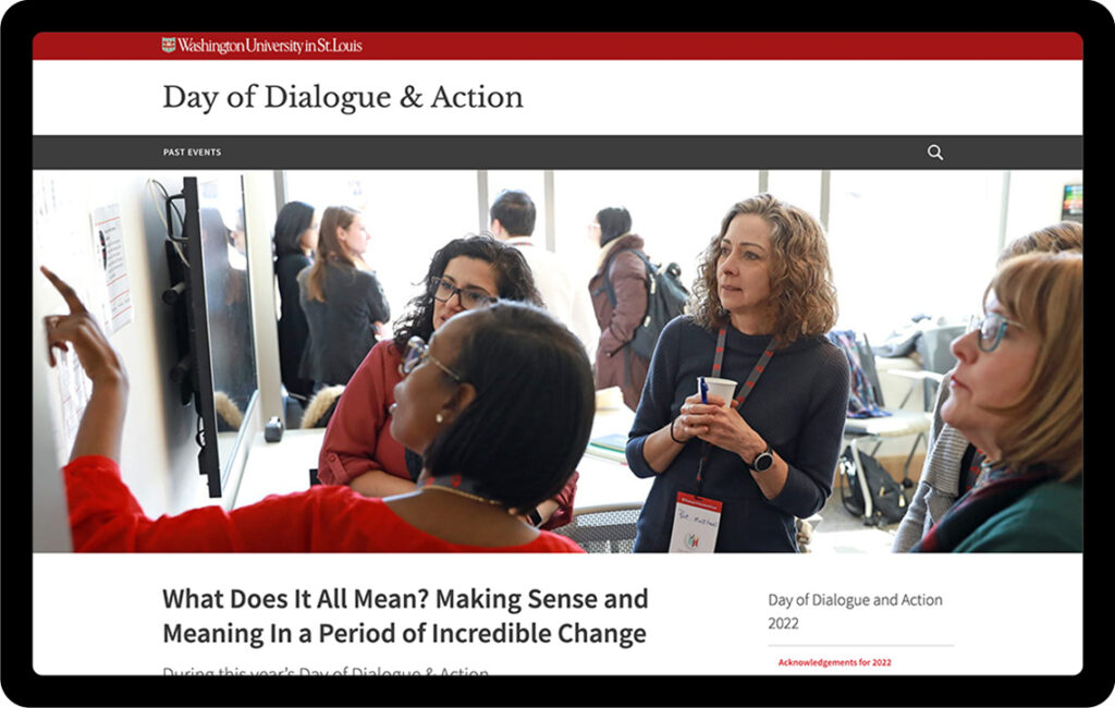 Day of Dialogue website landing page is shown in a tablet device view