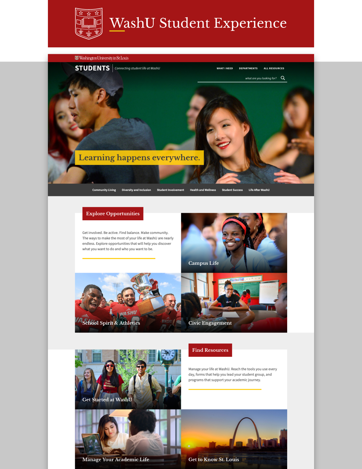 Screenshots of Student Affairs website layouts