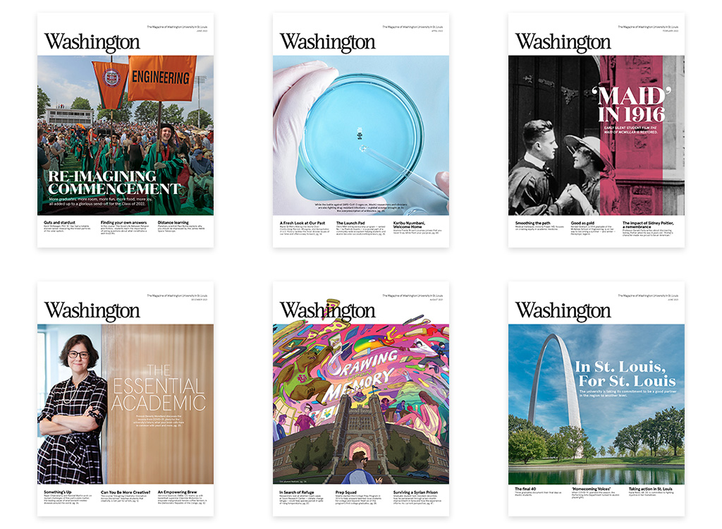 Washington Magazine covers lined up for a total of six shown