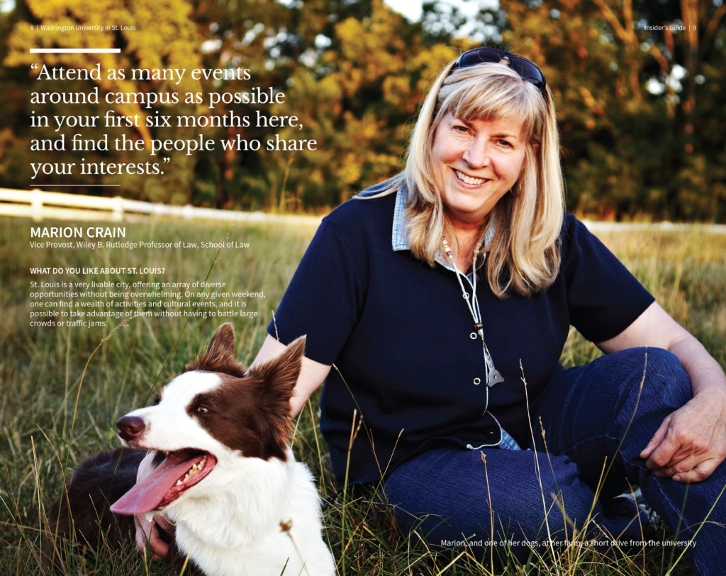 magazine spread featuring woman and her dog