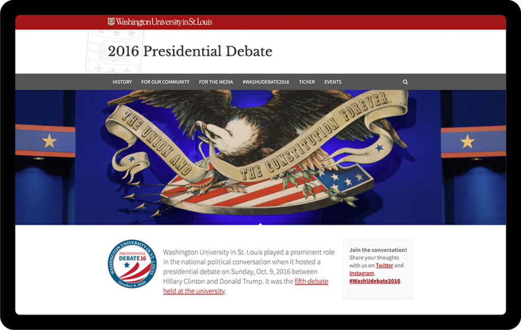 2016 Presidential Debate website shown in a tablet view