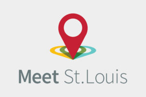 Meet St. Louis logo made up of different colored location pin icons