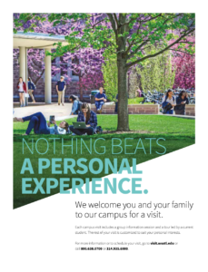 A page from Washington University's Admissions brochure: Nothing Beats a Personal Experience.