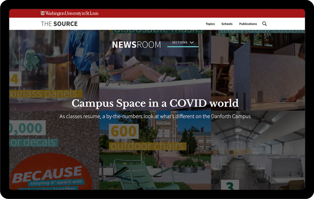 Campus Space in a Covid world article shown on the Source website in a tablet device