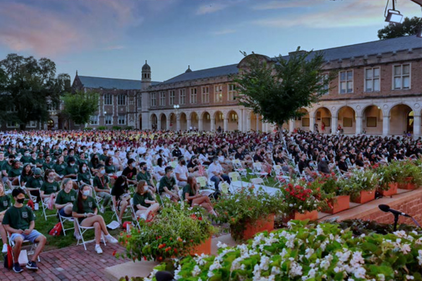 Students gather in the quad for convocation 2021